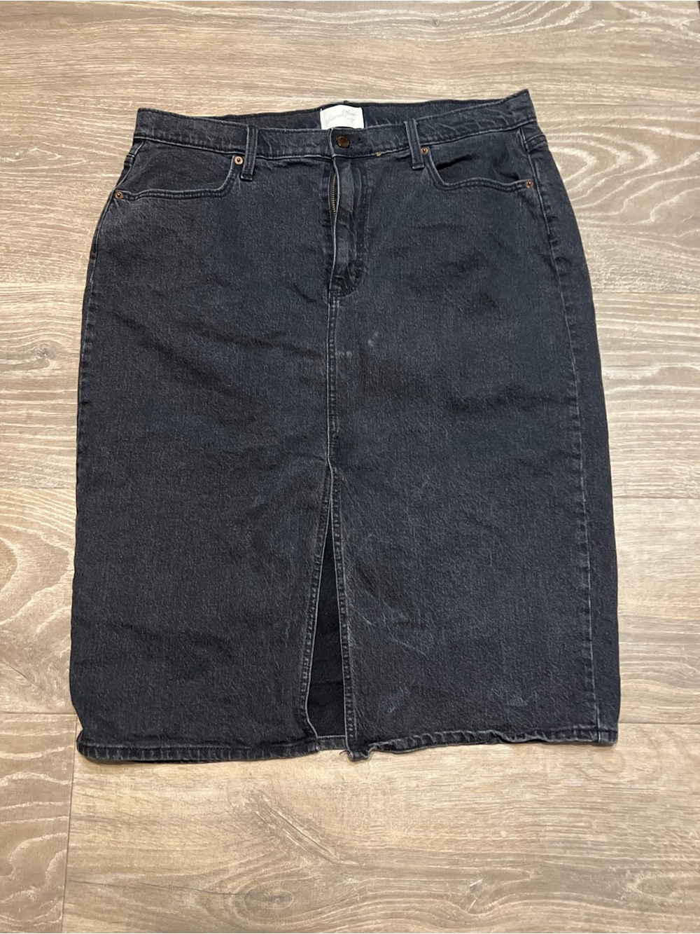 Universal Thread Black Denim Midi Pencil Skirt Front Slit Size 16